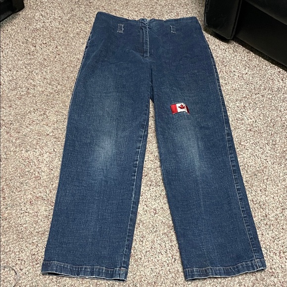 Vintage Denim - Vintage 90s high rise wide leg Denim Jeans with Canadian Flag Patch- soo cool